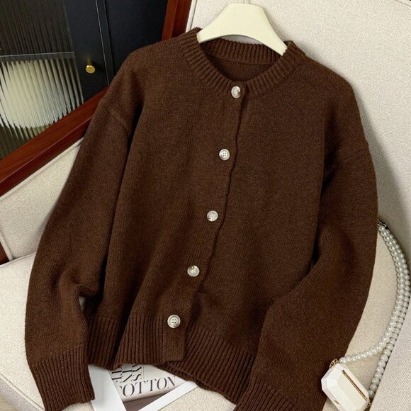 Brown Casual Women's  Slouchy Loose Knitted Sweater Cardigan - Picture 2 of 11